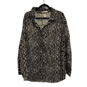 Roaman’s Dress Shirt Womens Size 2x Black and White Geometric Button Down